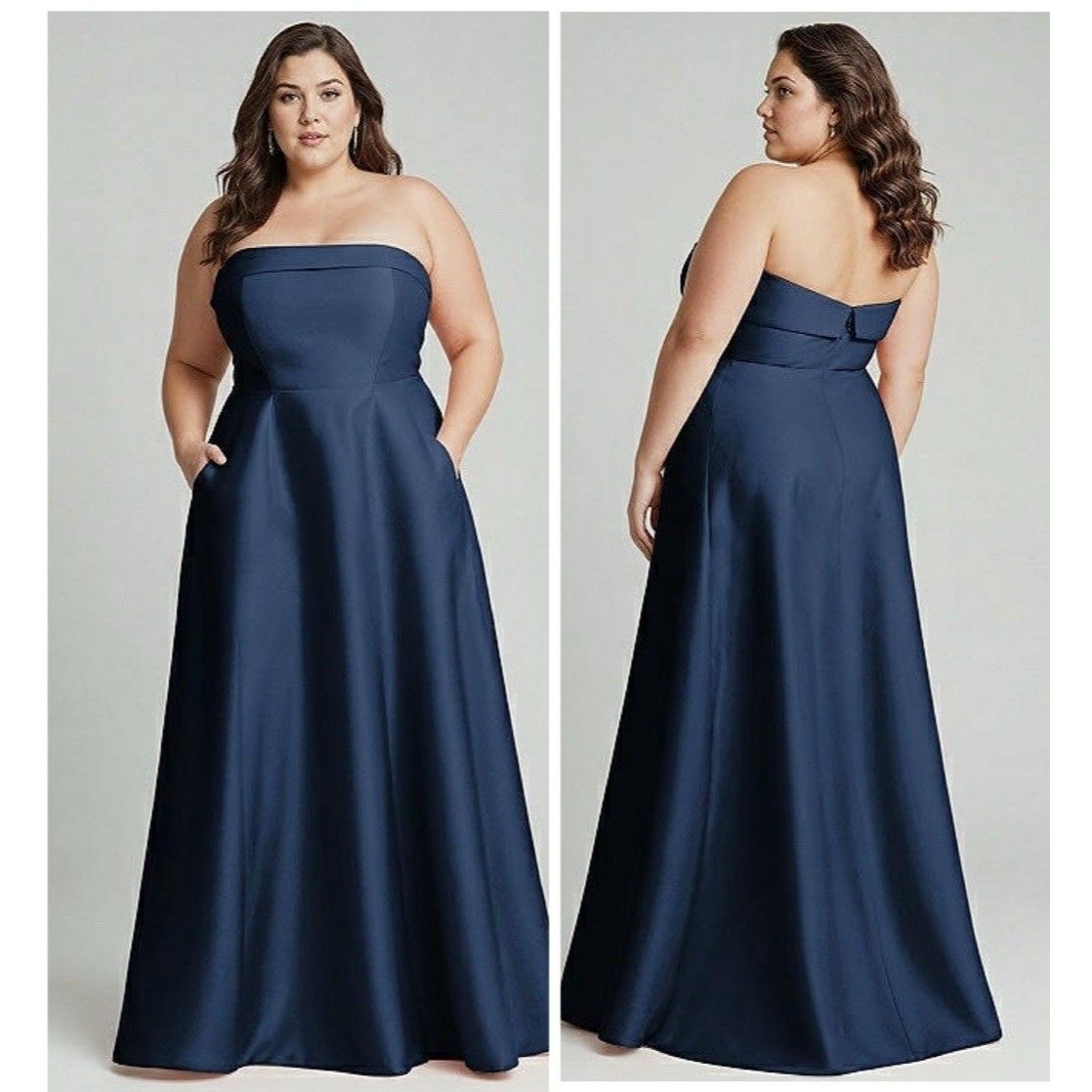Alfred Sung Strapless Bias Cuff Bodice Satin Gown Midnight Navy Size 16 D843 Nwt
